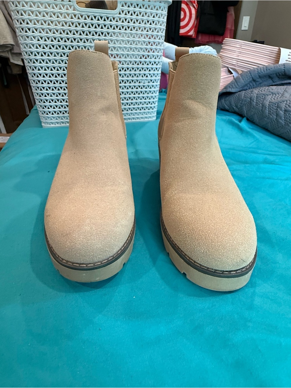 Women’s Tan Chelsea Platform Wedge Boots - Suede Look